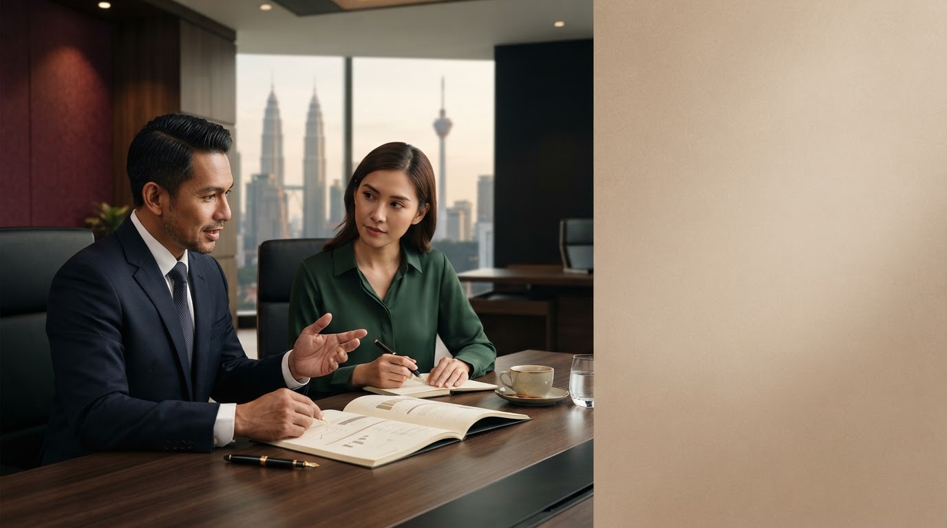 Maybank Investment laptop overlooking a Mediterranean coastline, representing AI-driven portfolio management for remote professionals